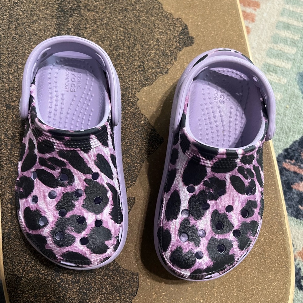Kids Purple Leopard Print Crocs